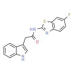 ChemSpider 2D Image | N-(6-Fluoro-1,3-benzothiazol-2-yl)-2-(1H-indol-3-yl)acetamide | C17H12FN3OS