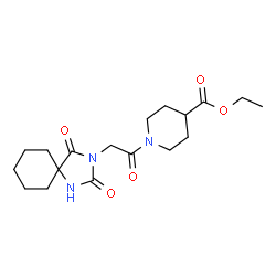ChemSpider 2D Image | Ethyl 1-[(2,4-dioxo-1,3-diazaspiro[4.5]dec-3-yl)acetyl]-4-piperidinecarboxylate | C18H27N3O5