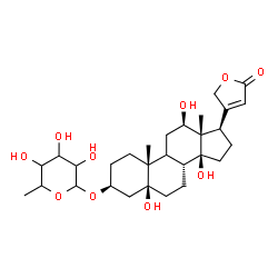 ChemSpider 2D Image | (3beta,5beta,9xi,12beta)-3-[(6-Deoxyhexopyranosyl)oxy]-5,12,14-trihydroxycard-20(22)-enolide | C29H44O10