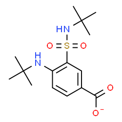 ChemSpider 2D Image | 4-[(2-Methyl-2-propanyl)amino]-3-[(2-methyl-2-propanyl)sulfamoyl]benzoate | C15H23N2O4S