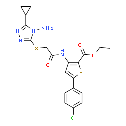 ChemSpider 2D Image | Ethyl 3-({[(4-amino-5-cyclopropyl-4H-1,2,4-triazol-3-yl)sulfanyl]acetyl}amino)-5-(4-chlorophenyl)-2-thiophenecarboxylate | C20H20ClN5O3S2