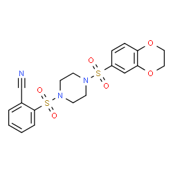 ChemSpider 2D Image | 2-{[4-(2,3-Dihydro-1,4-benzodioxin-6-ylsulfonyl)-1-piperazinyl]sulfonyl}benzonitrile | C19H19N3O6S2
