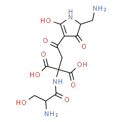 ChemSpider 2D Image | 2-(Aminomethyl)-5-hydroxy-3-oxo-4-(seryl-2-carboxy-beta-aspartyl)-2,3-dihydro-1H-pyrrole | C13H18N4O9