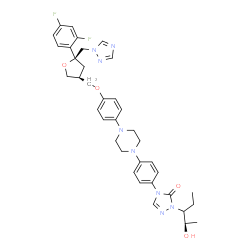 ChemSpider 2D Image | 2,5-Anhydro-1,3,4-trideoxy-2-(2,4-difluorophenyl)-4-({4-[4-(4-{1-[(2R)-2-hydroxy-3-pentanyl]-5-oxo-1,5-dihydro-4H-1,2,4-triazol-4-yl}phenyl)-1-piperazinyl]phenoxy}methyl)-1-(1H-1,2,4-triazol-1-yl)-L-t
hreo-pentitol | C37H42F2N8O4