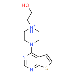 ChemSpider 2D Image | 1-(2-Hydroxyethyl)-4-(thieno[2,3-d]pyrimidin-4-yl)piperazin-1-ium | C12H17N4OS
