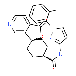 ChemSpider 2D Image | (1s,4s)-N-[1-(2-Fluorophenyl)-1H-pyrazol-3-yl]-1'-oxo-1'H-spiro[cyclohexane-1,3'-furo[3,4-c]pyridine]-4-carboxamide | C22H19FN4O3