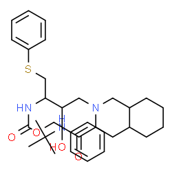 ChemSpider 2D Image | Benzyl [3-hydroxy-4-{3-[(2-methyl-2-propanyl)carbamoyl]octahydro-2(1H)-isoquinolinyl}-1-(phenylsulfanyl)-2-butanyl]carbamate | C32H45N3O4S