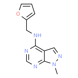 ChemSpider 2D Image | N-(2-Furylmethyl)-1-methyl-1H-pyrazolo[3,4-d]pyrimidin-4-amine | C11H11N5O