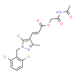 ChemSpider 2D Image | 2-Acetamido-2-oxoethyl (2E)-3-[5-chloro-1-(2,6-dichlorobenzyl)-3-methyl-1H-pyrazol-4-yl]acrylate | C18H16Cl3N3O4