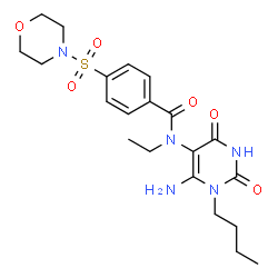 ChemSpider 2D Image | N-(6-Amino-1-butyl-2,4-dioxo-1,2,3,4-tetrahydro-5-pyrimidinyl)-N-ethyl-4-(4-morpholinylsulfonyl)benzamide | C21H29N5O6S