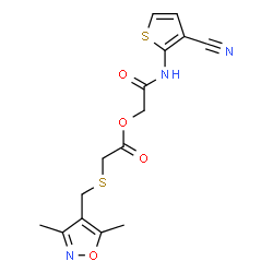 ChemSpider 2D Image | 2-[(3-Cyano-2-thienyl)amino]-2-oxoethyl {[(3,5-dimethyl-1,2-oxazol-4-yl)methyl]sulfanyl}acetate | C15H15N3O4S2