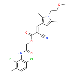 ChemSpider 2D Image | 2-[(2,6-Dichloro-3-methylphenyl)amino]-2-oxoethyl (2E)-2-cyano-3-[1-(2-methoxyethyl)-2,5-dimethyl-1H-pyrrol-3-yl]acrylate | C22H23Cl2N3O4