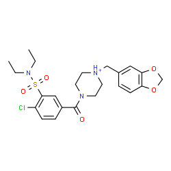 ChemSpider 2D Image | 1-(1,3-Benzodioxol-5-ylmethyl)-4-[4-chloro-3-(diethylsulfamoyl)benzoyl]piperazin-1-ium | C23H29ClN3O5S