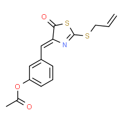 ChemSpider 2D Image | 3-{(Z)-[2-(Allylsulfanyl)-5-oxo-1,3-thiazol-4(5H)-ylidene]methyl}phenyl acetate | C15H13NO3S2