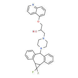ChemSpider 2D Image | 1-[4-(1,1-Difluoro-1,1a,6,10b-tetrahydrodibenzo[a,e]cyclopropa[c][7]annulen-6-yl)-1-piperazinyl]-3-(5-quinolinyloxy)-2-propanol | C32H31F2N3O2