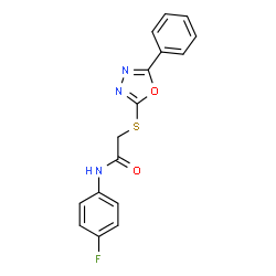 ChemSpider 2D Image | N-(4-Fluorophenyl)-2-[(5-phenyl-1,3,4-oxadiazol-2-yl)sulfanyl]acetamide | C16H12FN3O2S