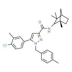 ChemSpider 2D Image | 5-(4-Chloro-3-methylphenyl)-1-(4-methylbenzyl)-N-[(1S)-1,3,3-trimethylbicyclo[2.2.1]hept-2-yl]-1H-pyrazole-3-carboxamide | C29H34ClN3O