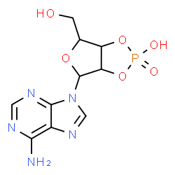ChemSpider 2D Image | 4-(6-Amino-9H-purin-9-yl)-6-(hydroxymethyl)tetrahydrofuro[3,4-d][1,3,2]dioxaphosphol-2-ol 2-oxide | C10H12N5O6P