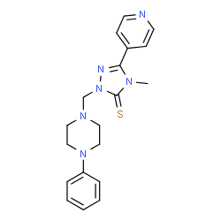 ChemSpider 2D Image | 4-Methyl-2-[(4-phenyl-1-piperazinyl)methyl]-5-(4-pyridinyl)-2,4-dihydro-3H-1,2,4-triazole-3-thione | C19H22N6S