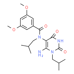 ChemSpider 2D Image | N-(6-Amino-1-isobutyl-2,4-dioxo-1,2,3,4-tetrahydro-5-pyrimidinyl)-N-isobutyl-3,5-dimethoxybenzamide | C21H30N4O5