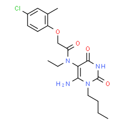 ChemSpider 2D Image | N-(6-Amino-1-butyl-2,4-dioxo-1,2,3,4-tetrahydro-5-pyrimidinyl)-2-(4-chloro-2-methylphenoxy)-N-ethylacetamide | C19H25ClN4O4