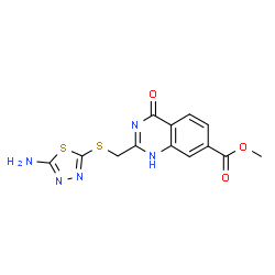 ChemSpider 2D Image | Methyl 2-{[(5-amino-1,3,4-thiadiazol-2-yl)sulfanyl]methyl}-4-oxo-1,4-dihydro-7-quinazolinecarboxylate | C13H11N5O3S2