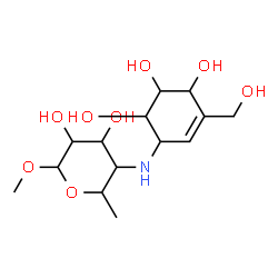 ChemSpider 2D Image | Methyl 4,6-dideoxy-4-{[4,5,6-trihydroxy-3-(hydroxymethyl)-2-cyclohexen-1-yl]amino}hexopyranoside | C14H25NO8