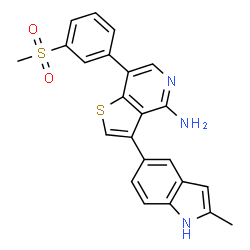 ChemSpider 2D Image | 3-(2-Methyl-1H-indol-5-yl)-7-[3-(methylsulfonyl)phenyl]thieno[3,2-c]pyridin-4-amine | C23H19N3O2S2