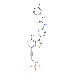 ChemSpider 2D Image | N-{3-[4-Amino-3-(4-{[(3-methylphenyl)carbamoyl]amino}phenyl)thieno[3,2-c]pyridin-7-yl]-2-propyn-1-yl}methanesulfonamide | C25H23N5O3S2