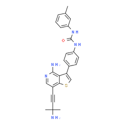 ChemSpider 2D Image | 1-{4-[4-Amino-7-(3-amino-3-methyl-1-butyn-1-yl)thieno[3,2-c]pyridin-3-yl]phenyl}-3-(3-methylphenyl)urea | C26H25N5OS