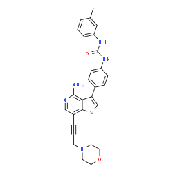 ChemSpider 2D Image | 1-(4-{4-Amino-7-[3-(4-morpholinyl)-1-propyn-1-yl]thieno[3,2-c]pyridin-3-yl}phenyl)-3-(3-methylphenyl)urea | C28H27N5O2S