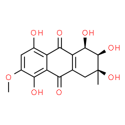 ChemSpider 2D Image | (1R,2R,3S)-1,2,3,5,8-Pentahydroxy-6-methoxy-3-methyl-1,2,3,4-tetrahydro-9,10-anthracenedione | C16H16O8