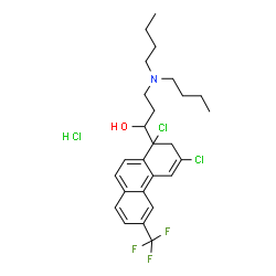 ChemSpider 2D Image | 1,3-Dichloro-alpha-(2-(dibutylamino)ethyl)-6-(trifluoromethyl)phenanthren-1-methanol hydrochloride | C26H33Cl3F3NO