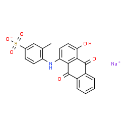 ChemSpider 2D Image | m-Toluenesulfonic acid, 6-((4-hydroxy-1-anthraquinonyl)amino)-, monosodium salt (8CI) | C21H14NNaO6S