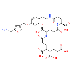 ChemSpider 2D Image | N-(4,5,7-Tricarboxyheptanoyl)-L-gamma-glutamyl-N-[2-(4-{[5-(aminomethyl)-3-furyl]methoxy}phenyl)ethyl]-L-glutamine | C34H44N4O15