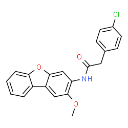 ChemSpider 2D Image | 2-(4-Chlorophenyl)-N-(2-methoxydibenzo[b,d]furan-3-yl)acetamide | C21H16ClNO3