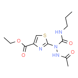 ChemSpider 2D Image | Ethyl 2-[2-acetyl-1-(propylcarbamoyl)hydrazino]-1,3-thiazole-4-carboxylate | C12H18N4O4S