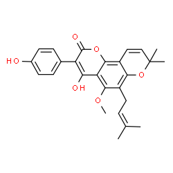 ChemSpider 2D Image | 4-hydroxy-3-(4-hydroxyphenyl)-5-methoxy-8,8-dimethyl-6-(3-methylbut-2-enyl)-2-pyrano[2,3-h][1]benzopyranone | C26H26O6