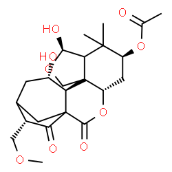 ChemSpider 2D Image | (4S,6S,9R,13S,14S,17S)-9,14-Dihydroxy-17-(methoxymethyl)-7,7-dimethyl-2,18-dioxo-3,10-dioxapentacyclo[14.2.1.0~1,13~.0~4,12~.0~8,12~]nonadec-6-yl acetate | C23H32O9