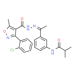 ChemSpider 2D Image | N-[3-(N-{[3-(2-chlorophenyl)-5-methyl-4-isoxazolyl]carbonyl}ethanehydrazonoyl)phenyl]-2-methylpropanamide | C23H23ClN4O3