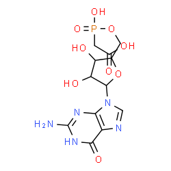 ChemSpider 2D Image | 2-Amino-9-{5-O-[(carboxymethyl)(hydroxy)phosphoryl]pentofuranosyl}-1,9-dihydro-6H-purin-6-one | C12H16N5O9P