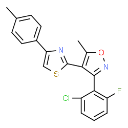 ChemSpider 2D Image | 3-(2-chloro-6-fluorophenyl)-5-methyl-4-[4-(4-methylphenyl)-1,3-thiazol-2-yl]isoxazole | C20H14ClFN2OS