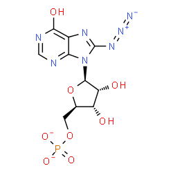 ChemSpider 2D Image | [(2R,3S,4R,5R)-5-(8-azido-6-hydroxy-purin-9-yl)-3,4-dihydroxy-tetrahydrofuran-2-yl]methyl phosphate | C10H10N7O8P