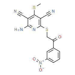 ChemSpider 2D Image | 2-amino-4-(methylthio)-6-{[2-(3-nitrophenyl)-2-oxoethyl]thio}pyridine-3,5-dicarbonitrile | C16H11N5O3S2