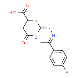 ChemSpider 2D Image | (2E)-2-{(2E)-[1-(4-fluorophenyl)ethylidene]hydrazono}-4-oxo-1,3-thiazinane-6-carboxylic acid | C13H12FN3O3S