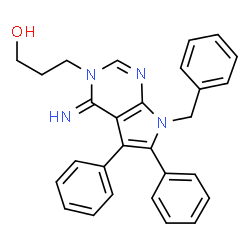 ChemSpider 2D Image | 3-(7-Benzyl-4-imino-5,6-diphenyl-4,7-dihydro-pyrrolo[2,3-d]pyrimidin-3-yl)-propan-1-ol | C28H26N4O