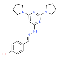ChemSpider 2D Image | 4-[(E)-{[2,6-Di(1-pyrrolidinyl)-4-pyrimidinyl]hydrazono}methyl]phenol | C19H24N6O
