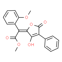 ChemSpider 2D Image | Methyl (2E)-(3-hydroxy-5-oxo-4-phenyl-2(5H)-furanylidene)(2-methoxyphenyl)acetate | C20H16O6