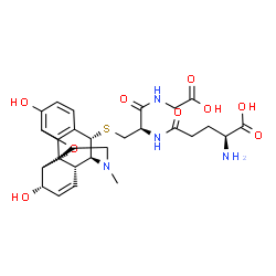 ChemSpider 2D Image | L-gamma-Glutamyl-S-[(5alpha,6alpha,10alpha)-3,6-dihydroxy-17-methyl-7,8-didehydro-4,5-epoxymorphinan-10-yl]-L-cysteinylglycine | C27H34N4O9S