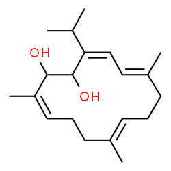 ChemSpider 2D Image | (3Z,5E,9E,13Z)-3-Isopropyl-6,10,14-trimethyl-3,5,9,13-cyclotetradecatetraene-1,2-diol | C20H32O2
